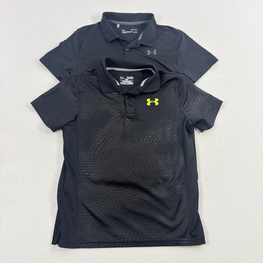 Under Armour Polo Shirts Kids Large YLG Black HeatGear Snakeskin 2 Pack